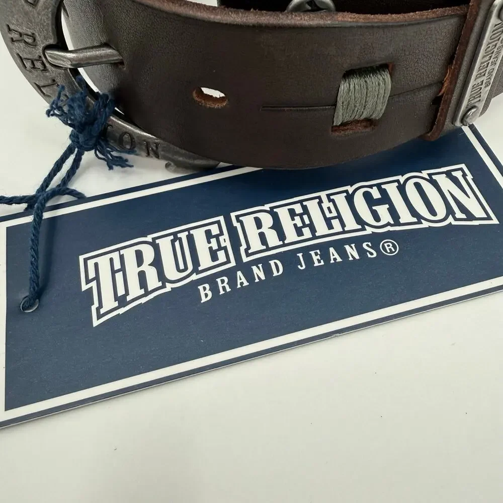 True Religion Jeans Belt Women's Size 22 NWT with Flaws Brown Leather Silver